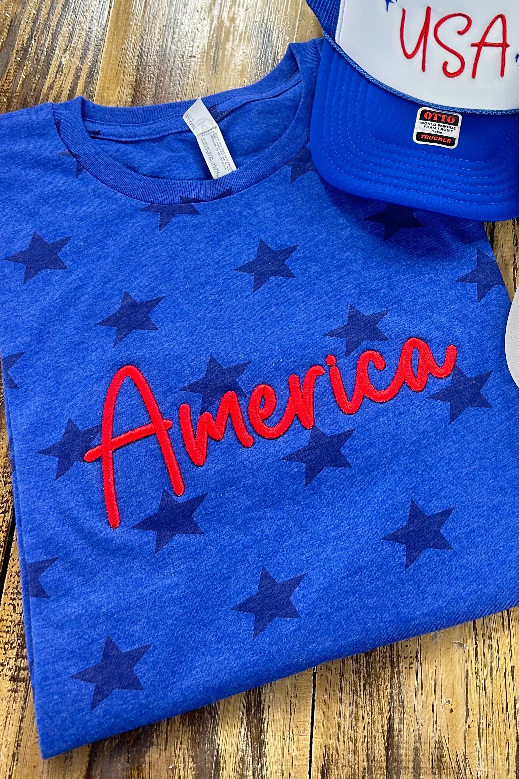 America Embroidered Star T-Shirt